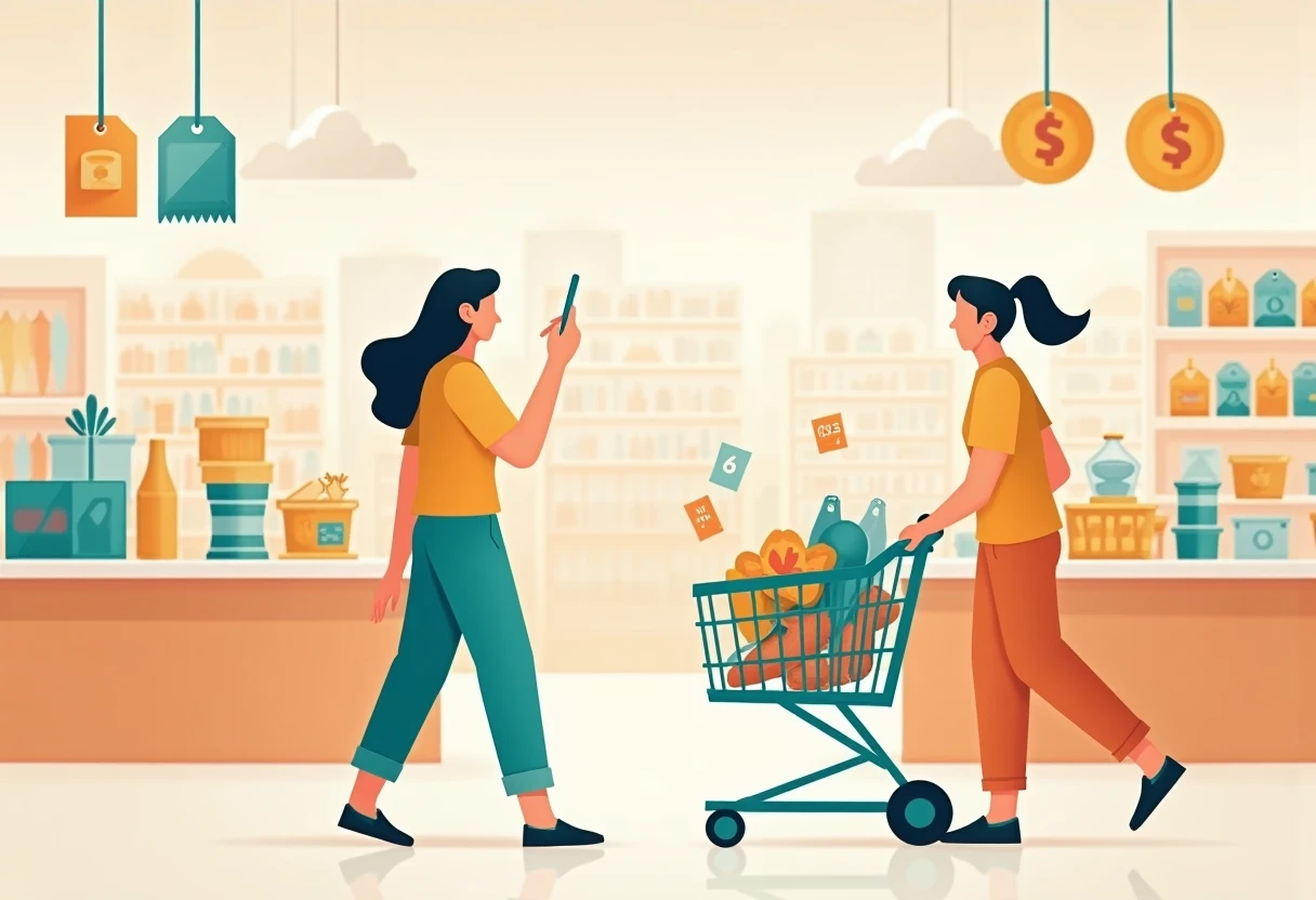 Escena de ahorro en supermercado