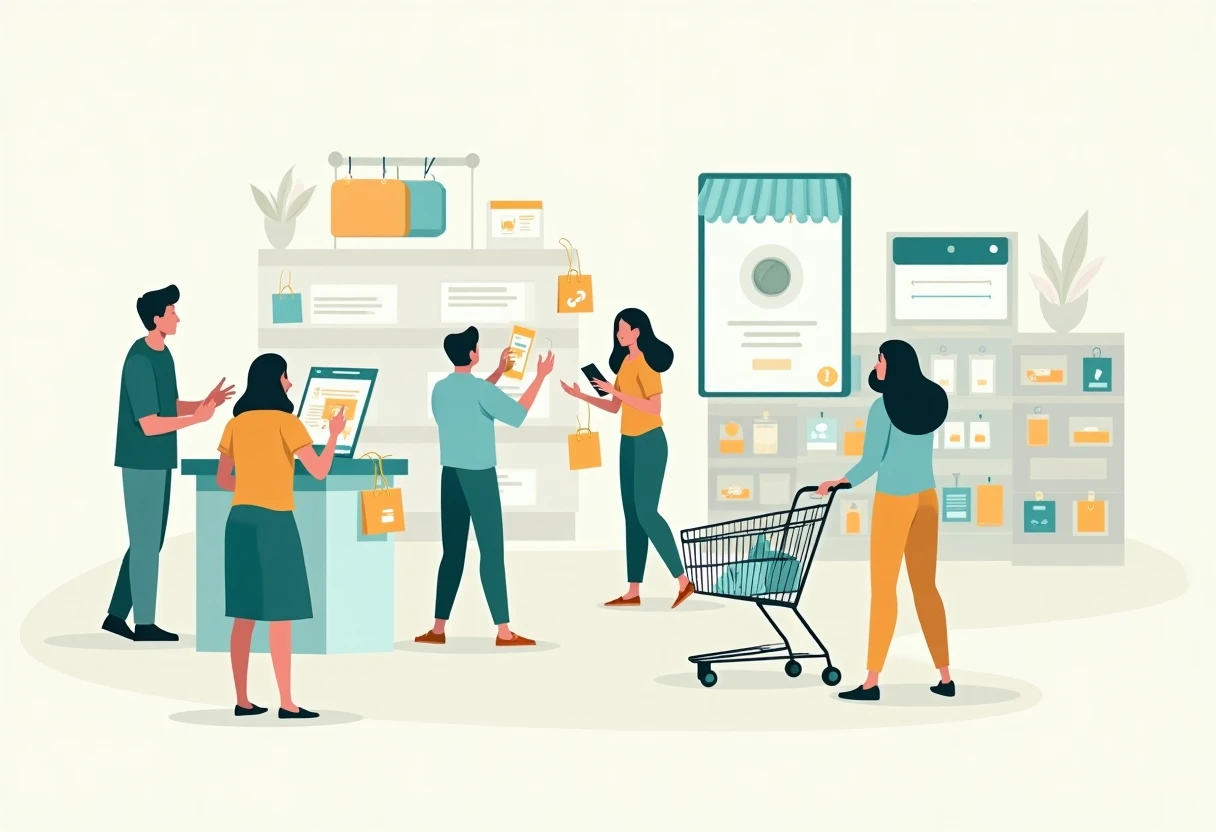 Shopping scene with abstract price tags