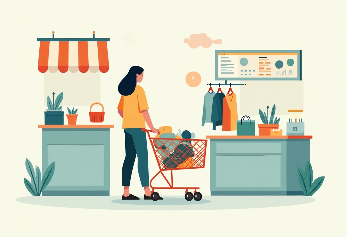 Shopping cart with clothes and accessories