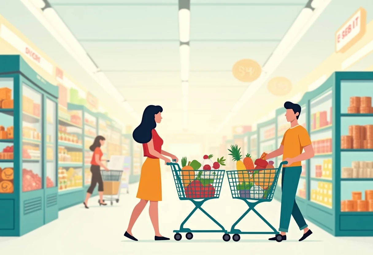 Carrito de compras con alimentos frescos