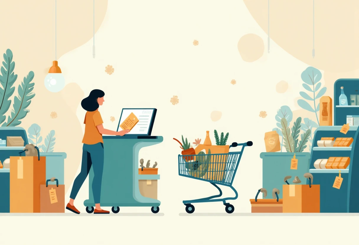 Grocery cart with discount tags