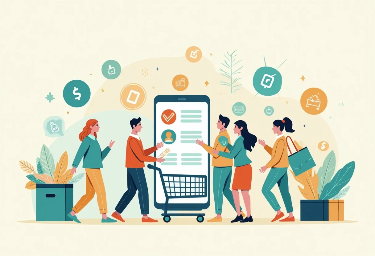 Ilustrație de economisire la cumpărături online