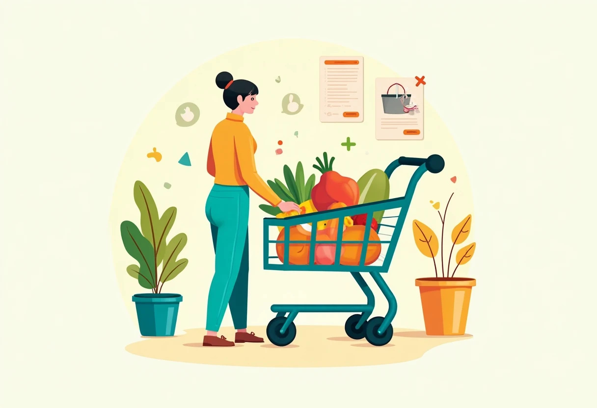 Shopping cart with groceries